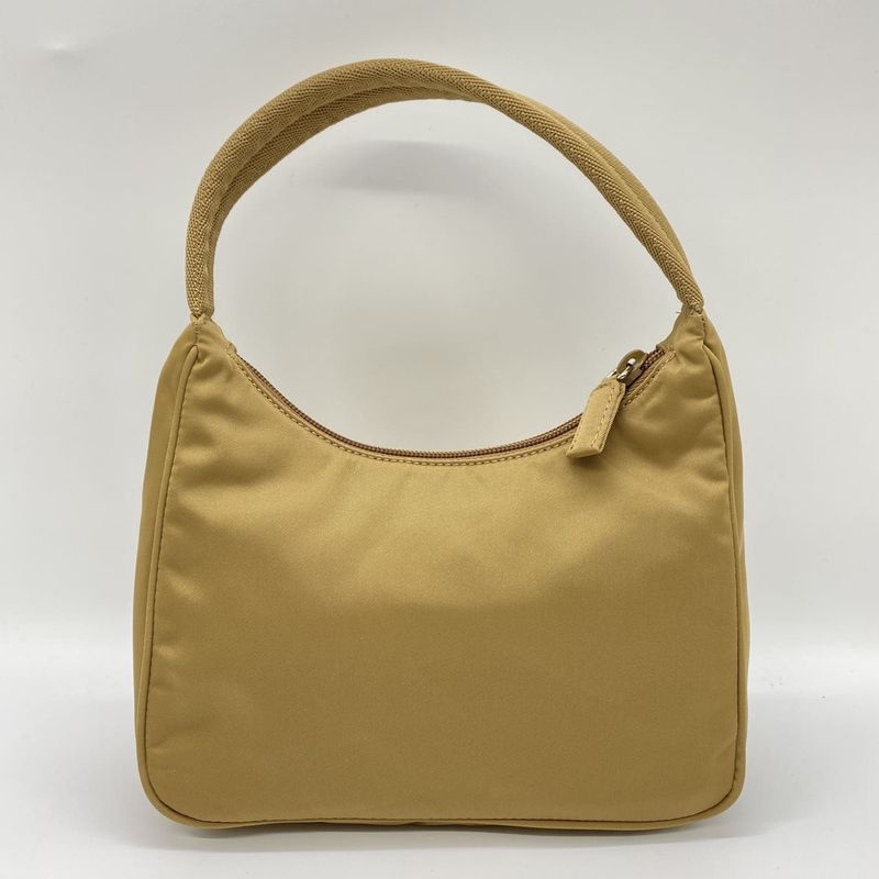Prada Handbag Accessory Pouch Nylon Beige Ladies Men Vintage Fashion Gift