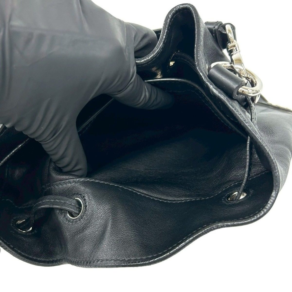 Prada Triangle Logo Tassel Leather Drawstring Shoulder Bag Pochette Crossbody — view 10