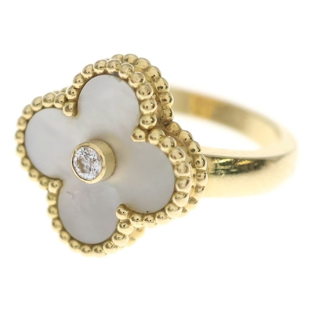 Van Cleef & Arpels Vintage Alhambra Mother of Pearl Diamond Ring 18k 47