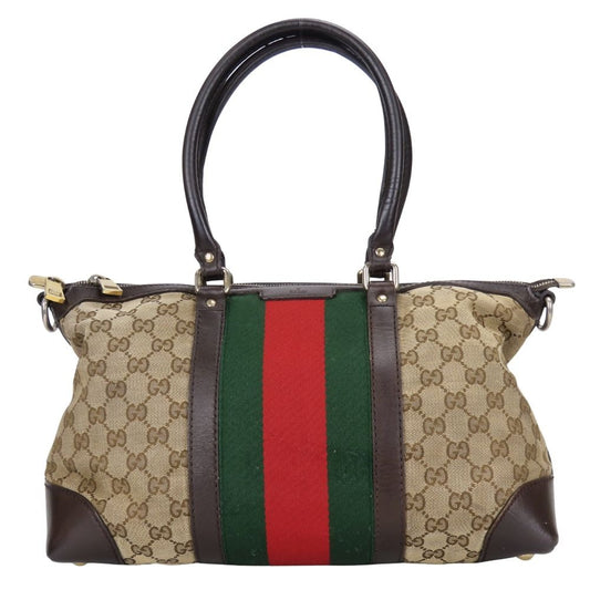 Gucci Handbag Sherry Line GG Canvas Leather Beige Dark Brown