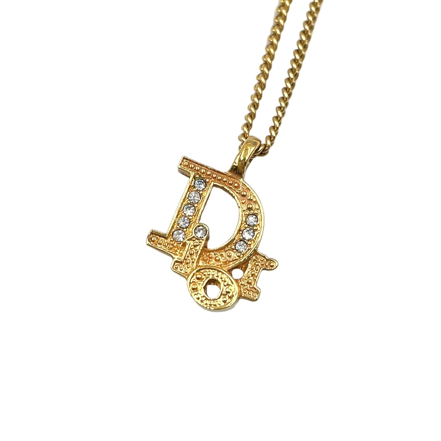 Dior Logo Rhinestone Color Stone Clear Gold Necklace