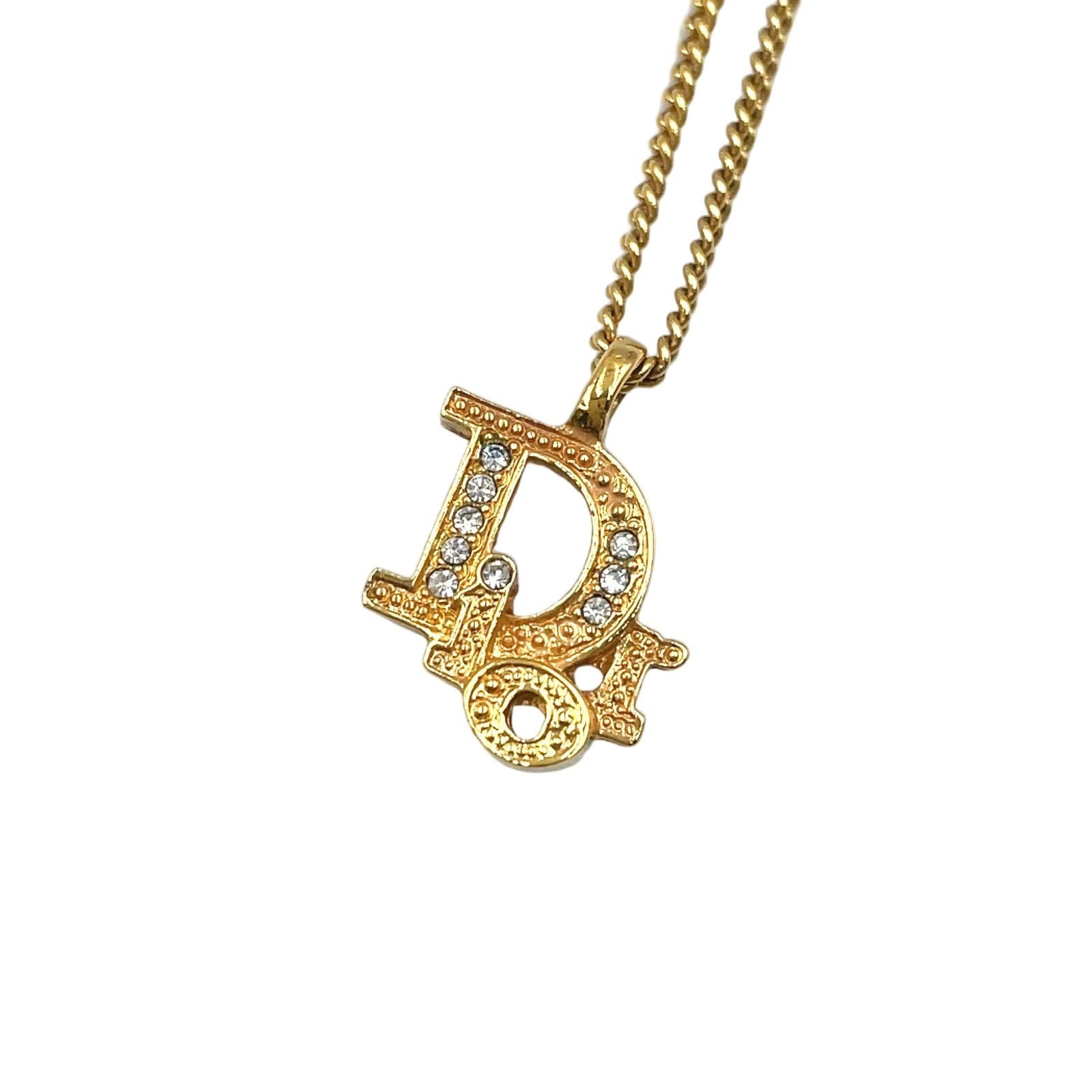 Dior Logo Rhinestone Color Stone Clear Gold Necklace