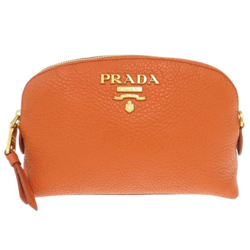 Prada Leather Orange Pouch Cosmetic 0778