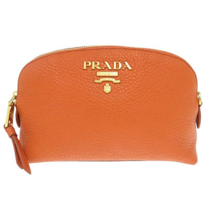 Prada Leather Orange Pouch Cosmetic 0778
