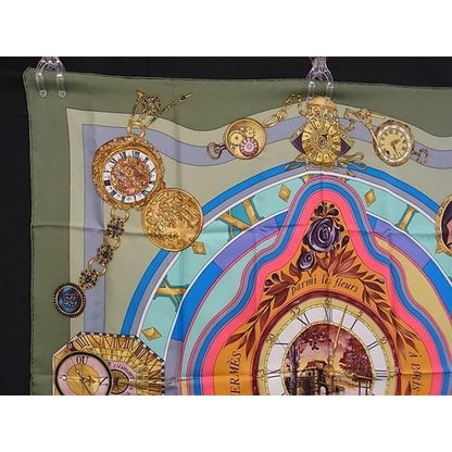 Hermes Scarf Carre 90 Parmi les Fleurs Je Compte Heures Time Among Flowers — view 2