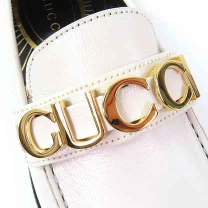 Gucci 700036 Metal Logo Leather Loafer Ivory Gold Hardware 36.5 With Box And