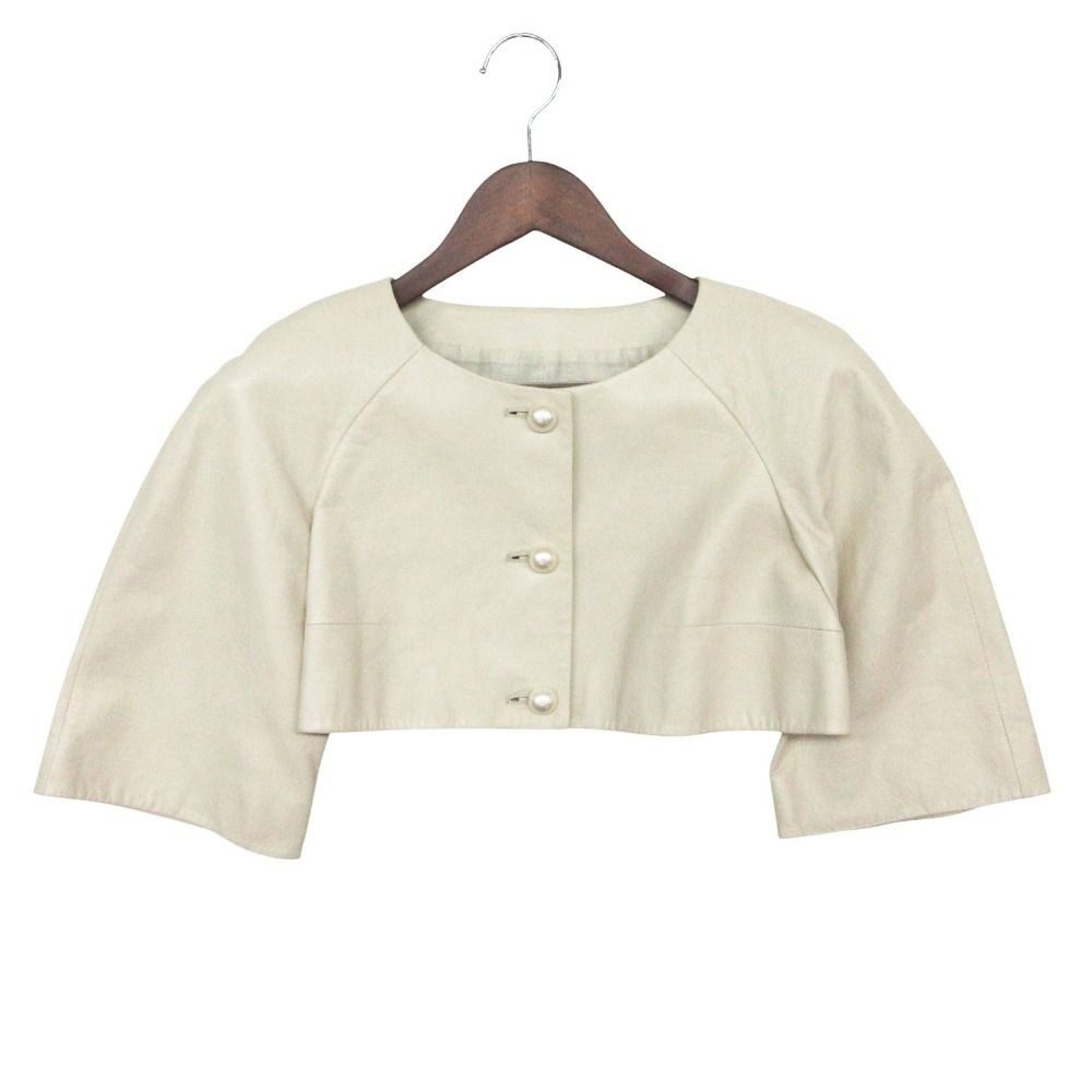 Chanel Jacket Pearl Button Lamb Leather Cropped Ivory