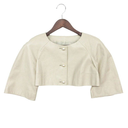 Chanel Jacket Pearl Button Lamb Leather Cropped Ivory