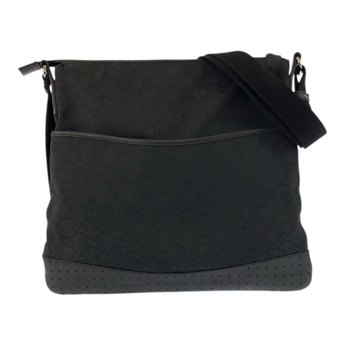 Gucci Black Silver GG Canvas Leather Shoulder Bag Pochette