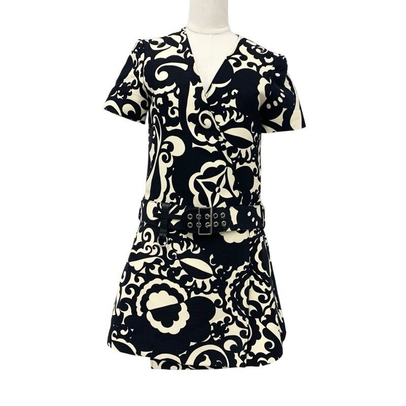 Louis Vuitton Dress Wool Ivory Black Monogram Flower Belt