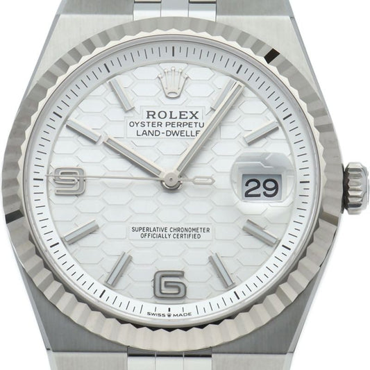 Rolex Land Watch Honeycomb Motif Box 18k White Gold SS