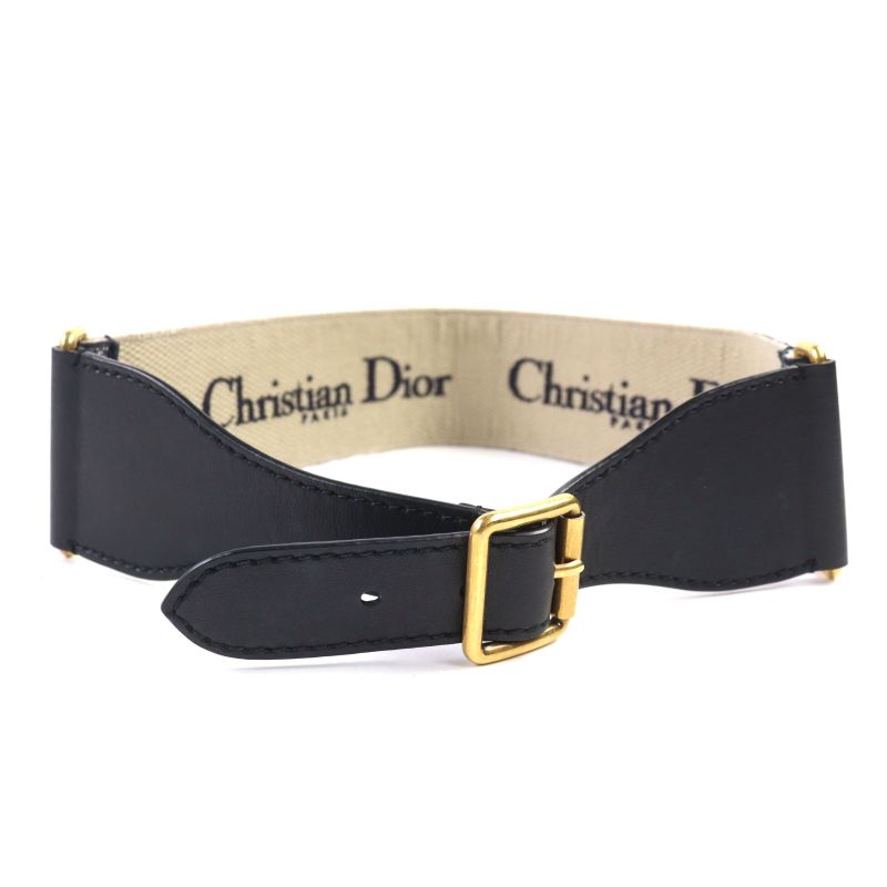 Christian DIOR 50-ma-0220 Embroidery Logo Canvas Belt Indigo Blue With Box And
