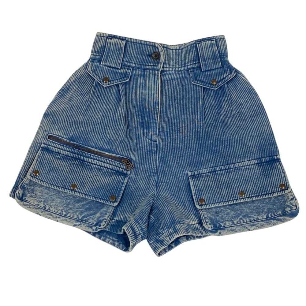 Louis Vuitton Ribbed Denim High Waist Cargo Shorts Da8 36 Blue
