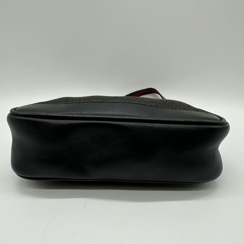 Gucci 92821 Pouch Mini Handbag Black Canvas Leather Sherry Ladies Men Fashion