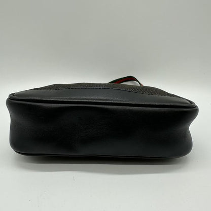 Gucci 92821 Pouch Mini Handbag Black Canvas Leather Sherry Ladies Men Fashion