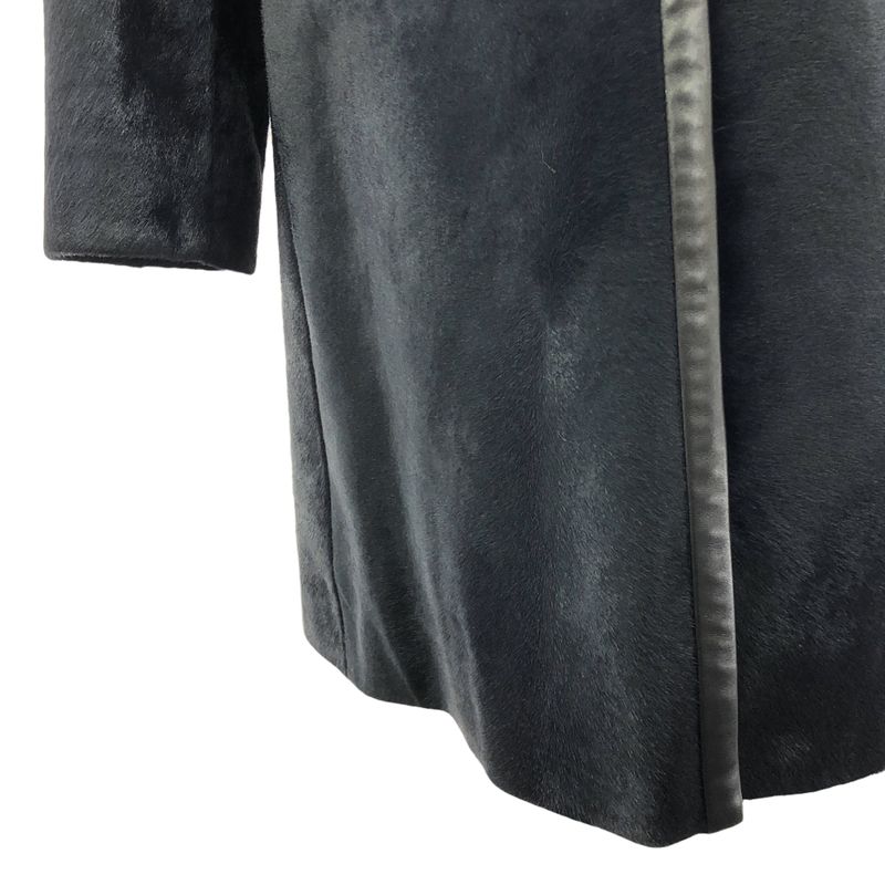 Prada - Leather Paneled Fur Collarless Long Coat - Fully Lined - 40 - Dark Navy