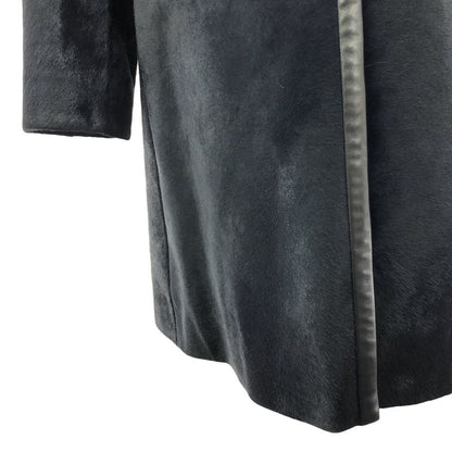 Prada - Leather Paneled Fur Collarless Long Coat - Fully Lined - 40 - Dark Navy