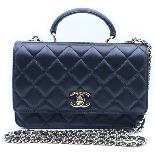 Chanel Quilted CC Logo Top Handle Chain Wallet Shoulder Bag Lambskin Black