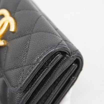 Chanel Trifold Wallet Matelasse Caviar Skin Black Gold Hardware Women