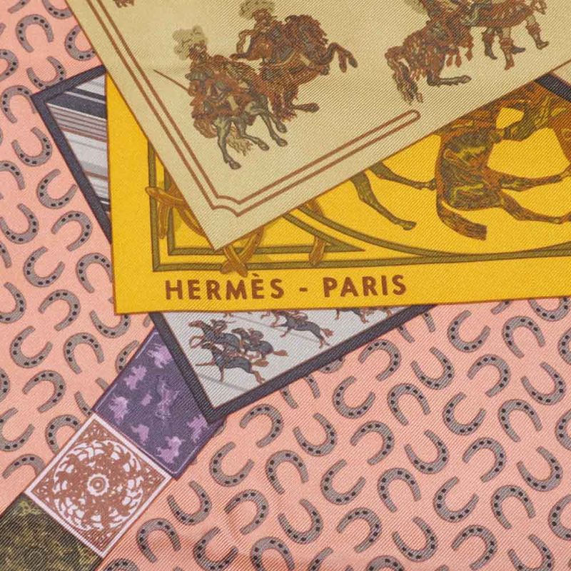 Hermes Carre 90 Scarf Cheval Sur Mon Carre 100% Silk Pink Accessory