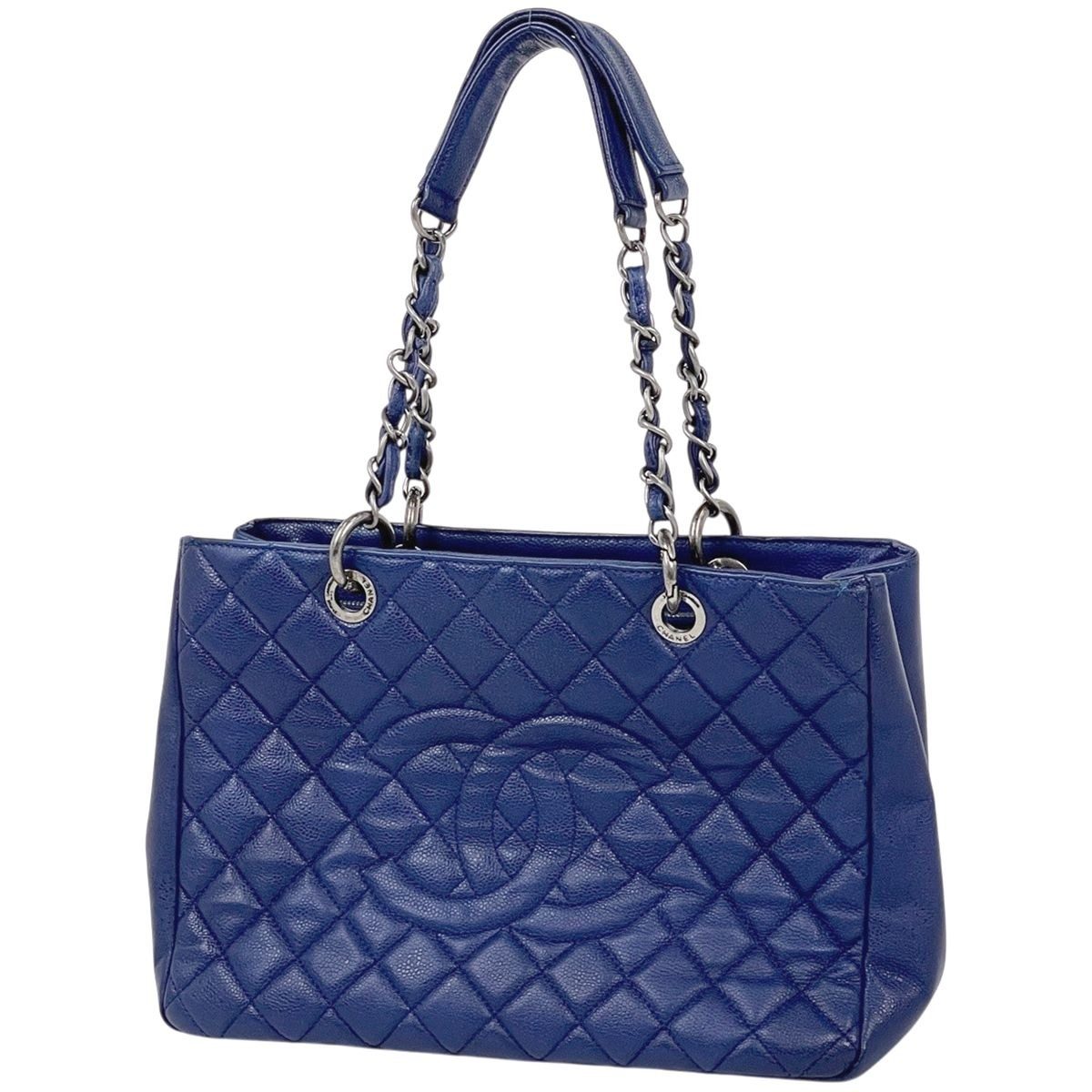 Chanel CC Logo Chain Tote Caviar Leather Blue