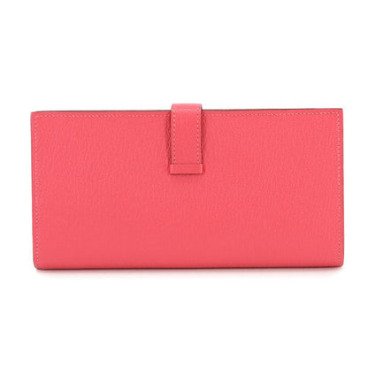 Exhibited Hermes Bearn Souffle Fold Long Wallet Chevre Rose Azalea Engraved A
