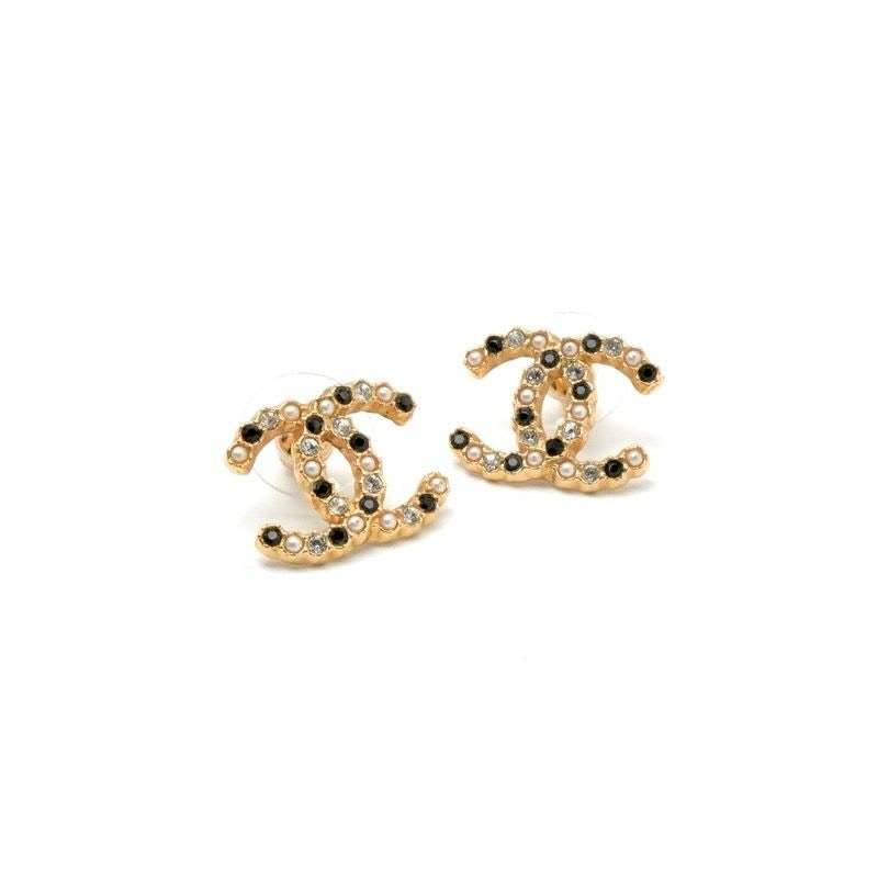 Chanel Earrings Gold Coco Mark Rhinestone