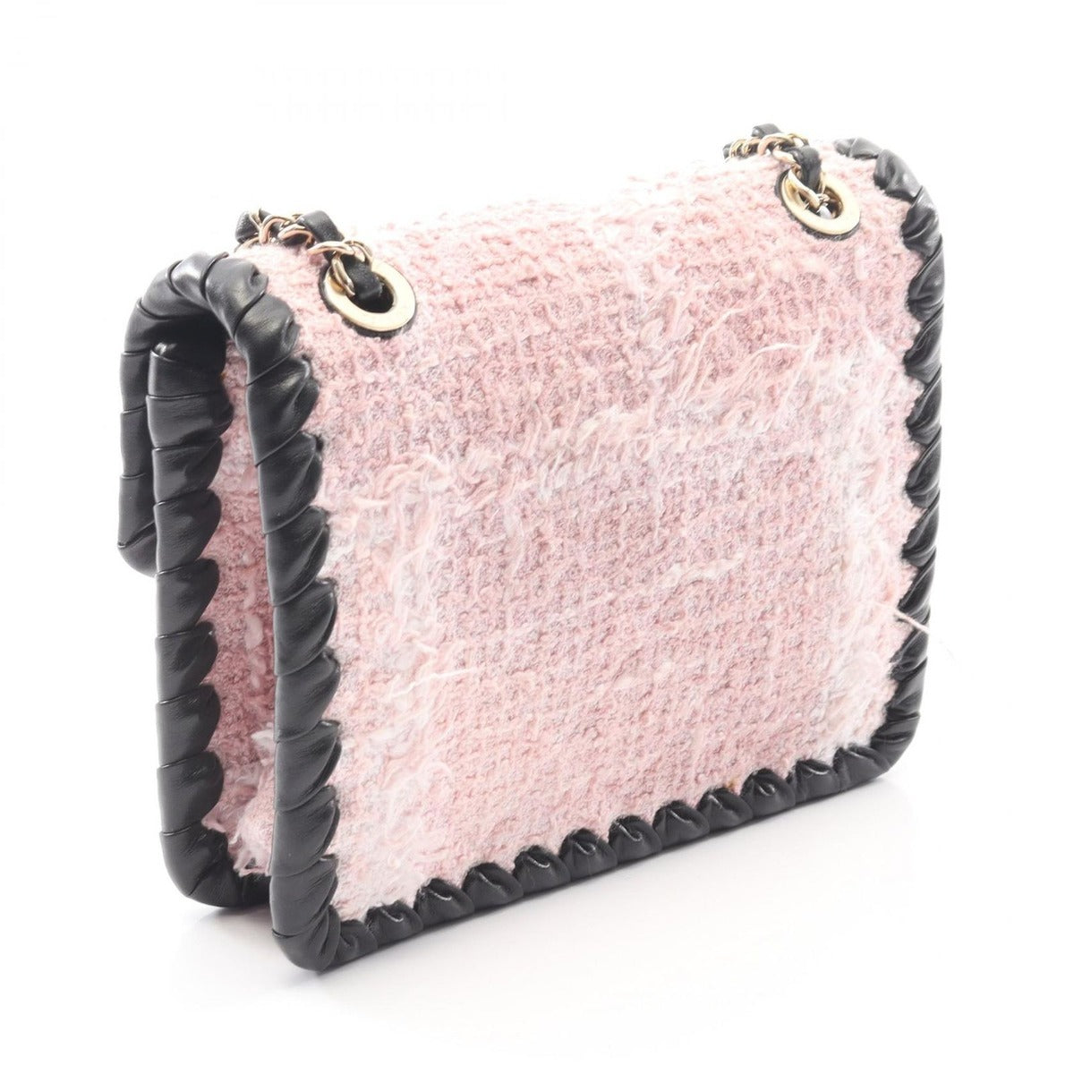 Chanel Shoulder Bag Pink Black Fabric Lambskin Turnlock Mini Chain — view 2