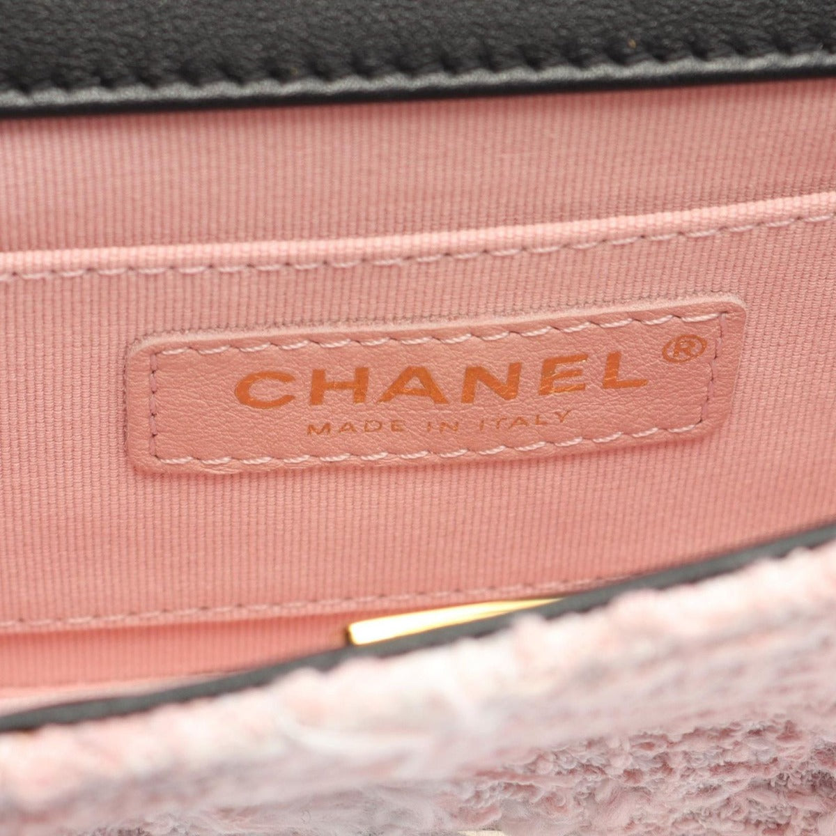 Chanel Shoulder Bag Pink Black Fabric Lambskin Turnlock Mini Chain — view 4