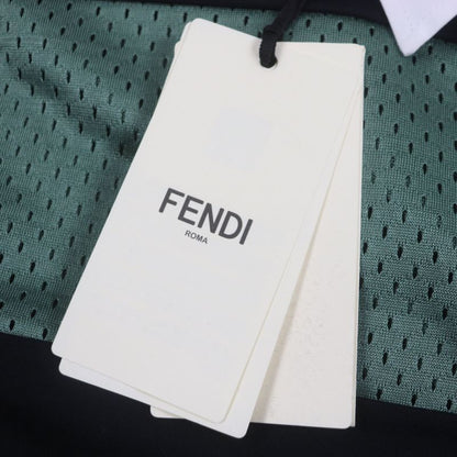  Fendi 2020 Faf630 Striped Logo Embroidery Mesh Short Sleeve Polo Shirt Green