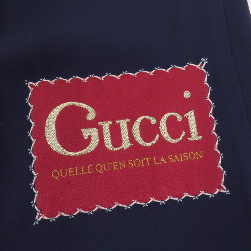 Gucci 624955 Center Press Wide Pants With Logo Patch Navy 36 Made In Italy