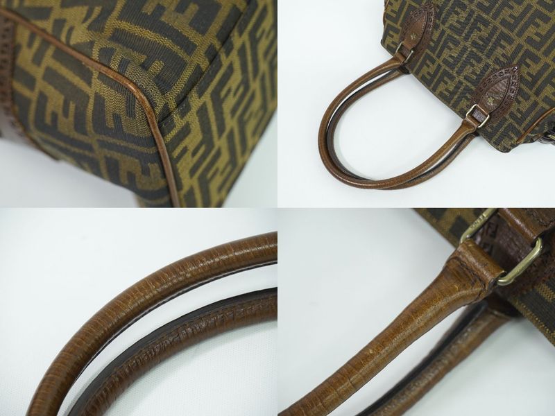 Authentic Fendi Etonico Zucca Tote Handbag Canvas Brown 8bn162 Etonico Bag