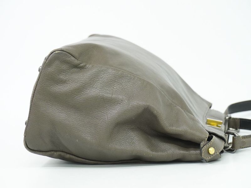 Authentic Fendi Peekaboo 2WAY Shoulder Bag Handbag Leather Grayish 8bn210