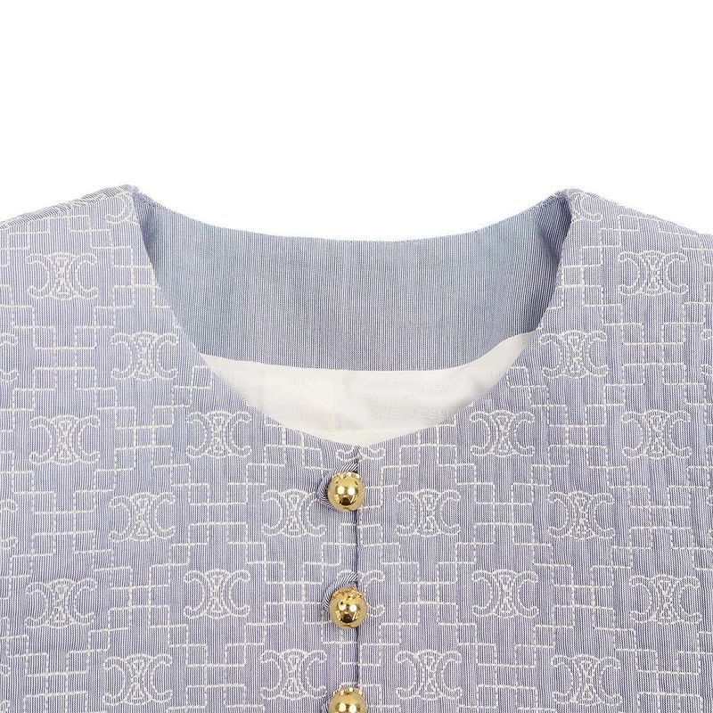 Celine Triomphe Striped Chelsea Jacket with Butty 2v65s128x.07cg Blue 34