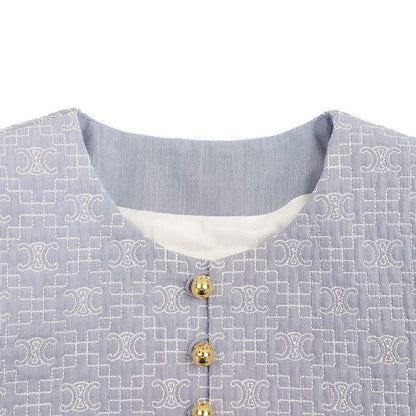 Celine Triomphe Striped Chelsea Jacket with Butty 2v65s128x.07cg Blue 34