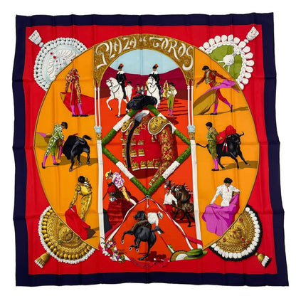 Hermes Scarf Silk Carre 90 Plaza de Toros Bullring Red