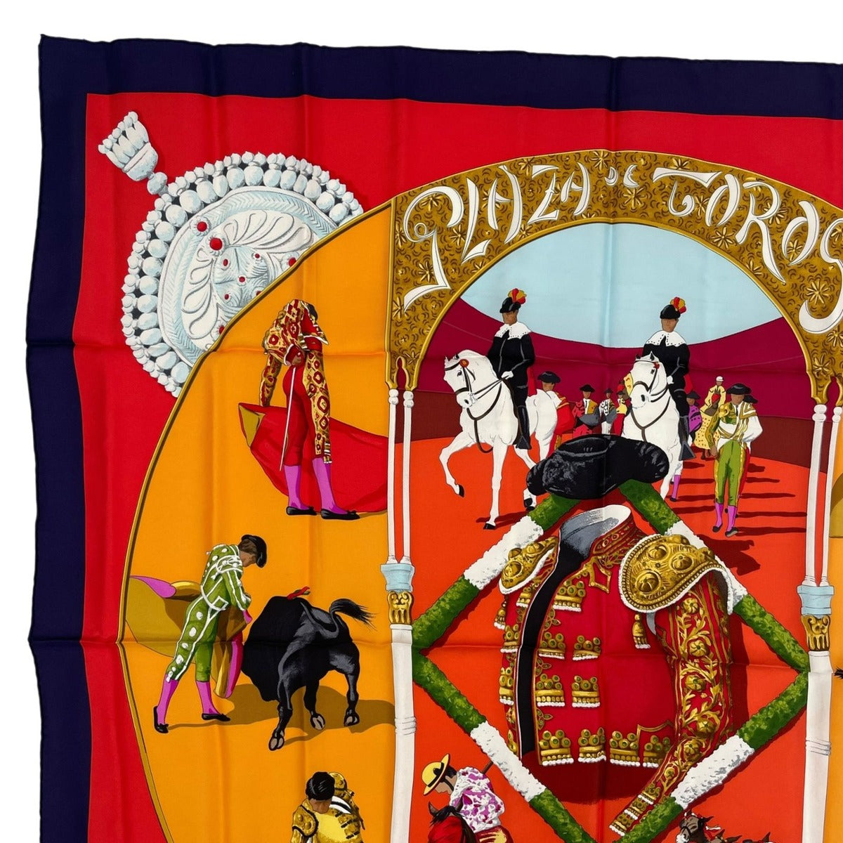 Hermes Scarf Silk Carre 90 Plaza de Toros Bullring Red — view 2