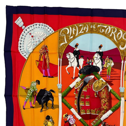 Hermes Scarf Silk Carre 90 Plaza de Toros Bullring Red — view 2