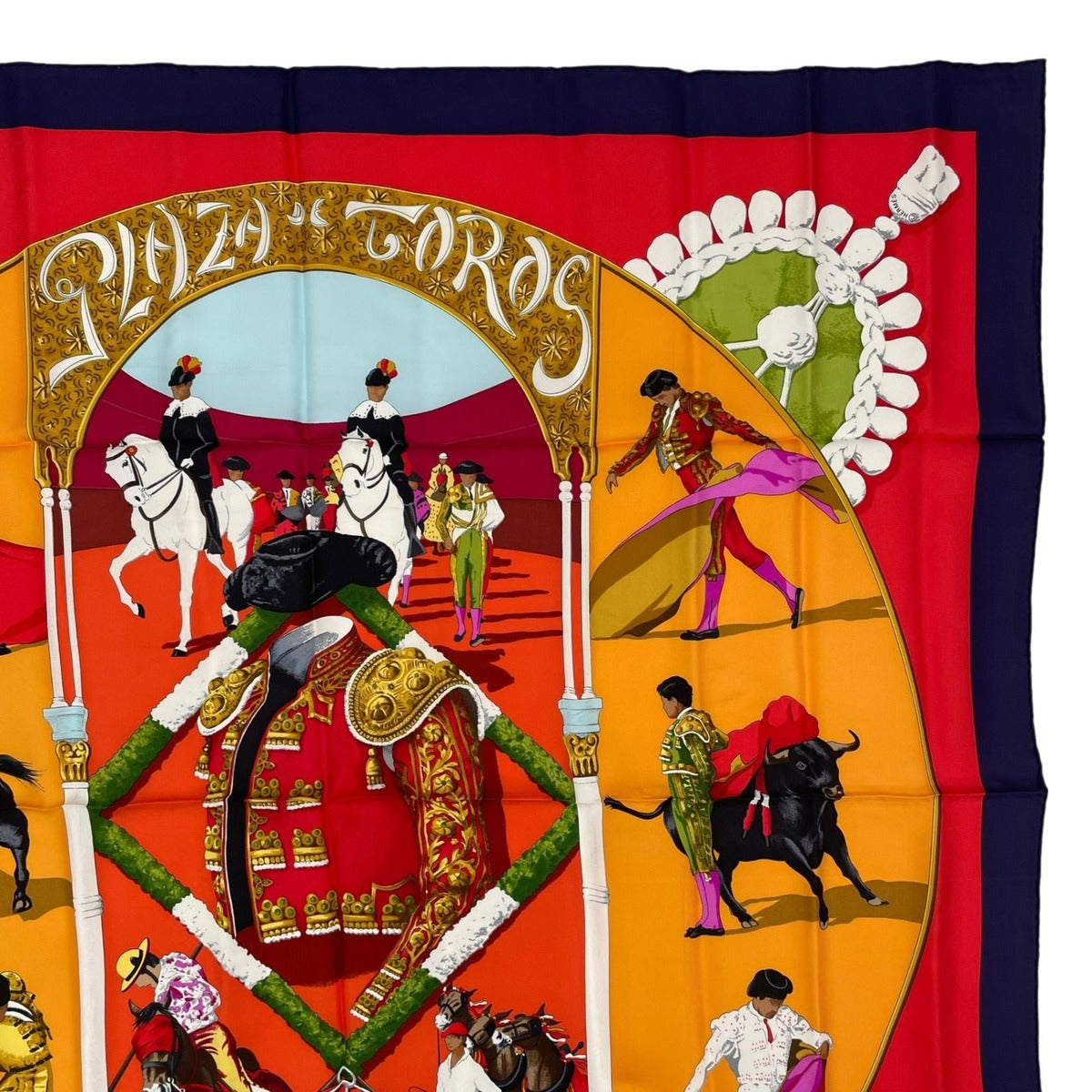 Hermes Scarf Silk Carre 90 Plaza de Toros Bullring Red — view 3