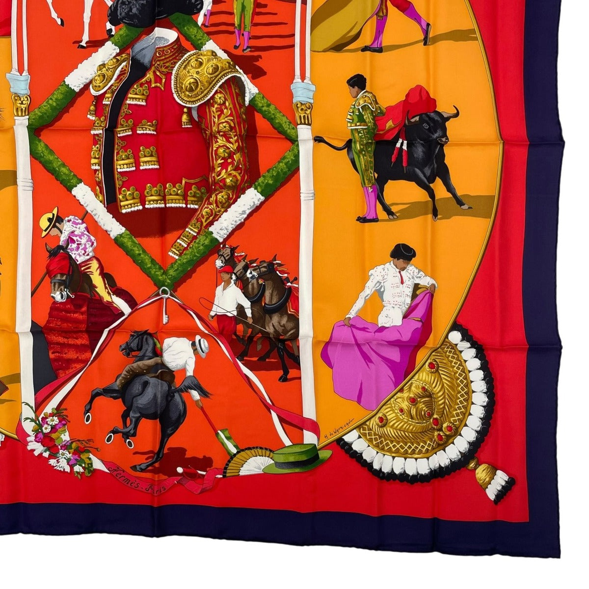 Hermes Scarf Silk Carre 90 Plaza de Toros Bullring Red — view 5