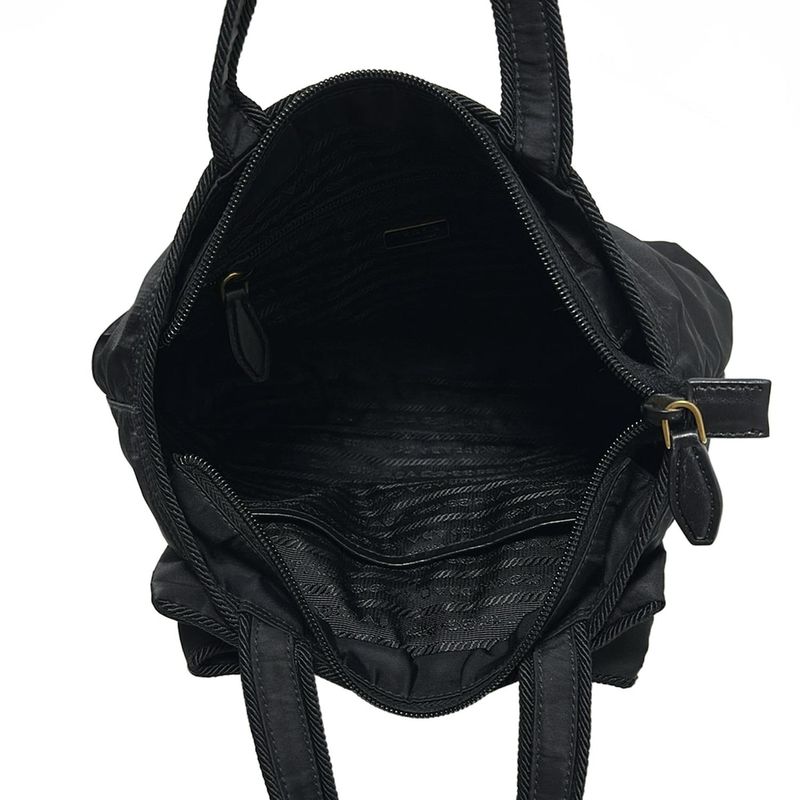 Prada Handbag Logo Jacquard Black Ribbon