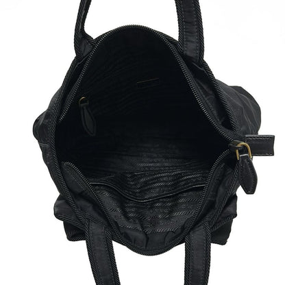 Prada Handbag Logo Jacquard Black Ribbon