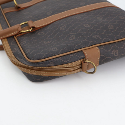 Christian DIOR Honeycomb Brown Gold Hardware PVC Business Bag