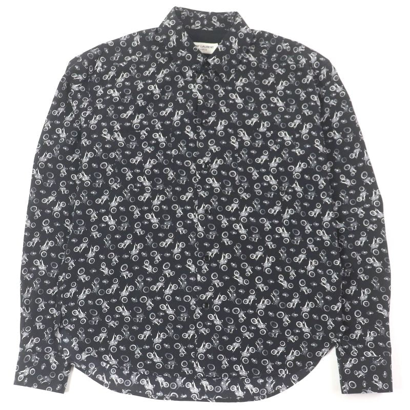 Saint Laurent Paris 2019 515299 100% Silk Motorcycle Total Long Sleeve Long