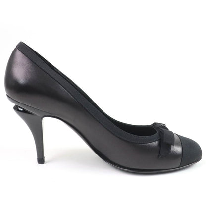 CHANEL 09A G26728y01590 Coco Mark Ribbon Satin Switch Leather Pumps Black 35.5