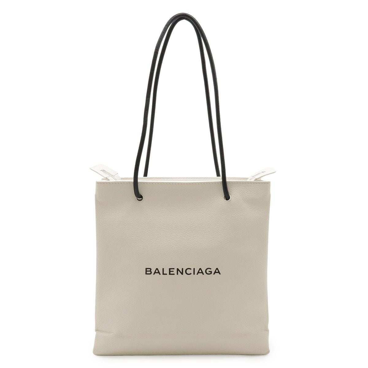 Balenciaga Shopping Tote Logo Shoulder Bag Leather Ivory White Black