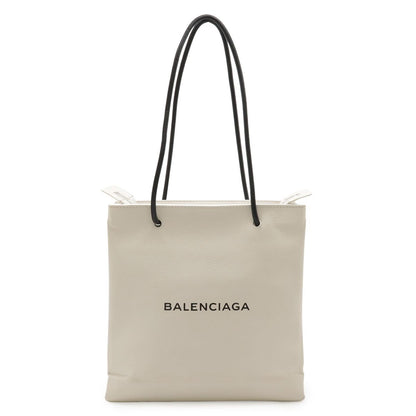 Balenciaga Shopping Tote Logo Shoulder Bag Leather Ivory White Black