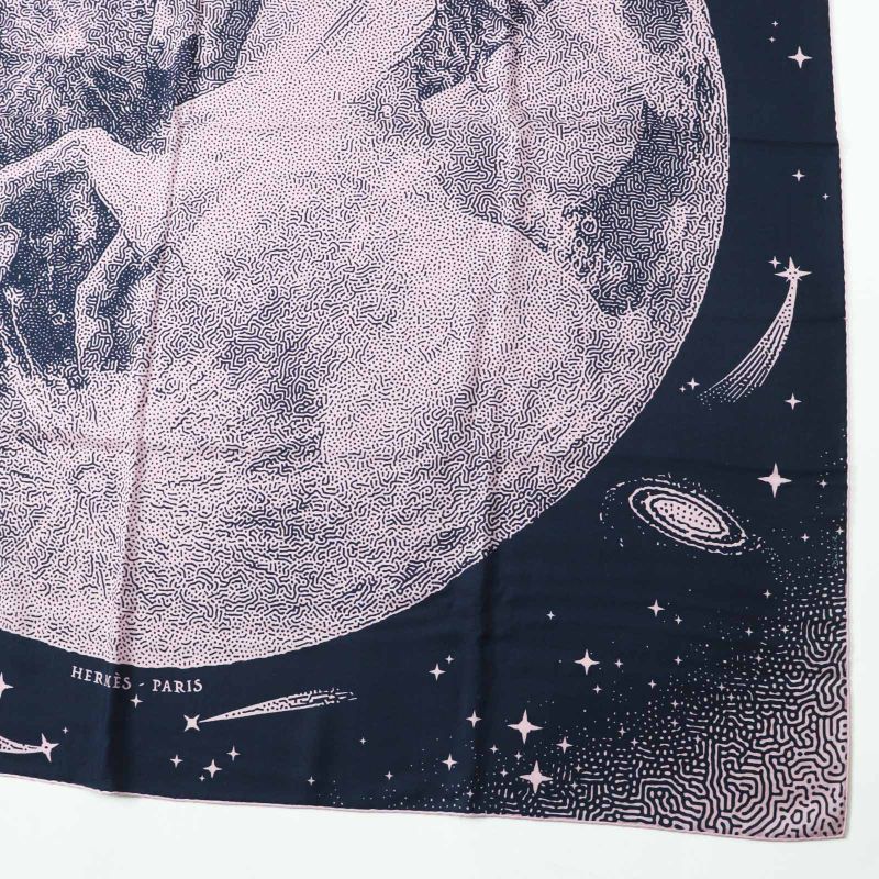 Hermes Carre Geant140 Clair De Lune Cles Cashmere Silk Marine View Rose Scarf