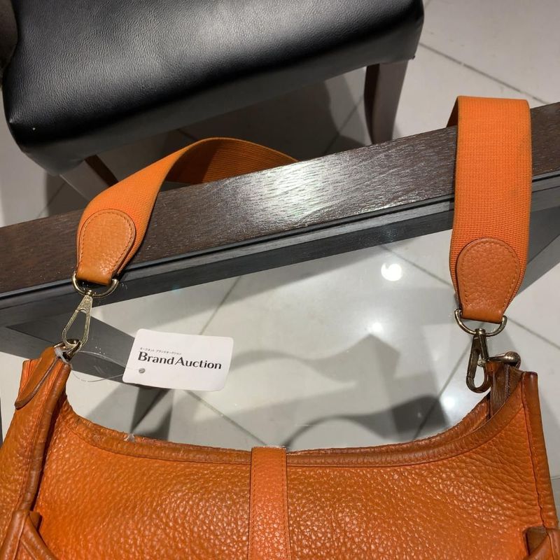 Authentic Hermes Evelyn GM Shoulder Bag Orange Brown