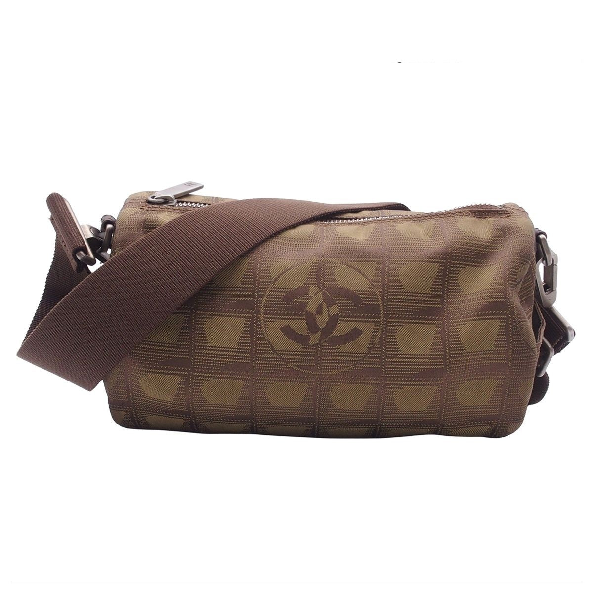 Chanel New Travel Line Mini Roll Khaki Brown Nylon Shoulder Bag